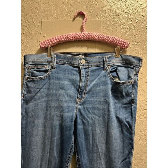 Express Stretch Barely Boot Mid Rise Jeans Woman’s Size 18R Frayed Bottoms - Picture 4 of 13